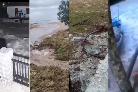 Tsunami meteorológico eleva nível do mar, arrasta barcos e derruba muro de igreja em Santa Catarina