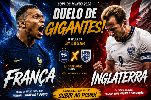 É HOJE!! França e Inglaterra disputam o terceiro lugar da Copa do Mundo de 2026 em duelo entre gigantes do futebol